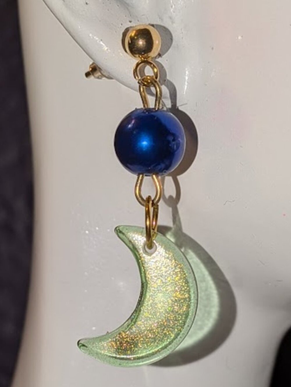 BOGO Pearlescent Green Glass Crescent Moon Earrings